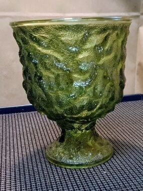 Green Crinkle Textured Glass Pedestal Vase - Decorative Accent
